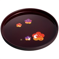 宴うさぎ 溜塗丸盆(八寸)